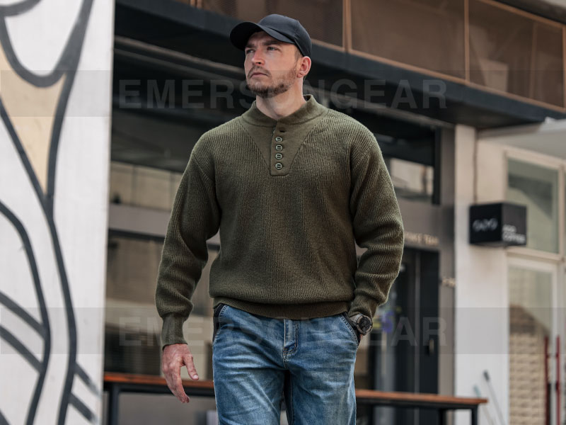 Emersongear Теплый рабочий свитер в стиле ретро с высоким воротником «Снежная лисица»